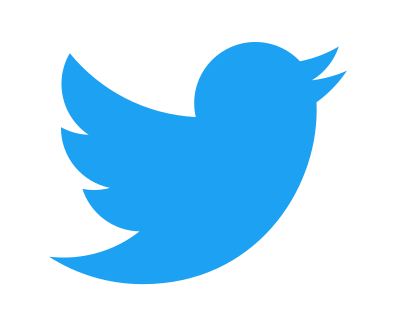 Twitter logo. Heavily stylised blue silhouette of a cartoon bird tweeting 